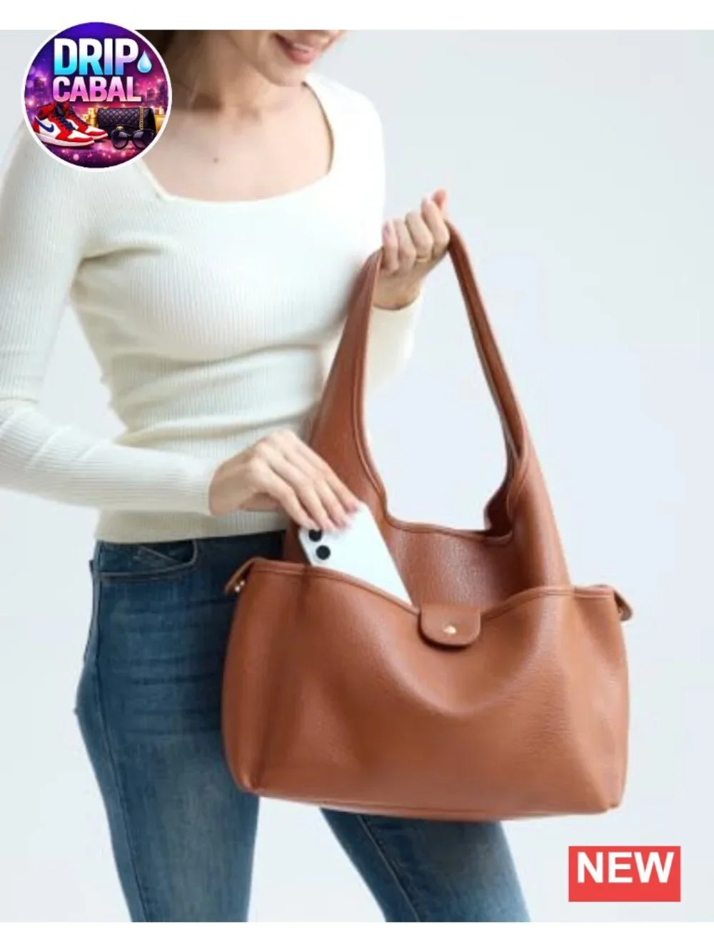 Soft Faux Leather Hobo Bag Women Multi-Pocket Shoulder Purse Magnetic Closure